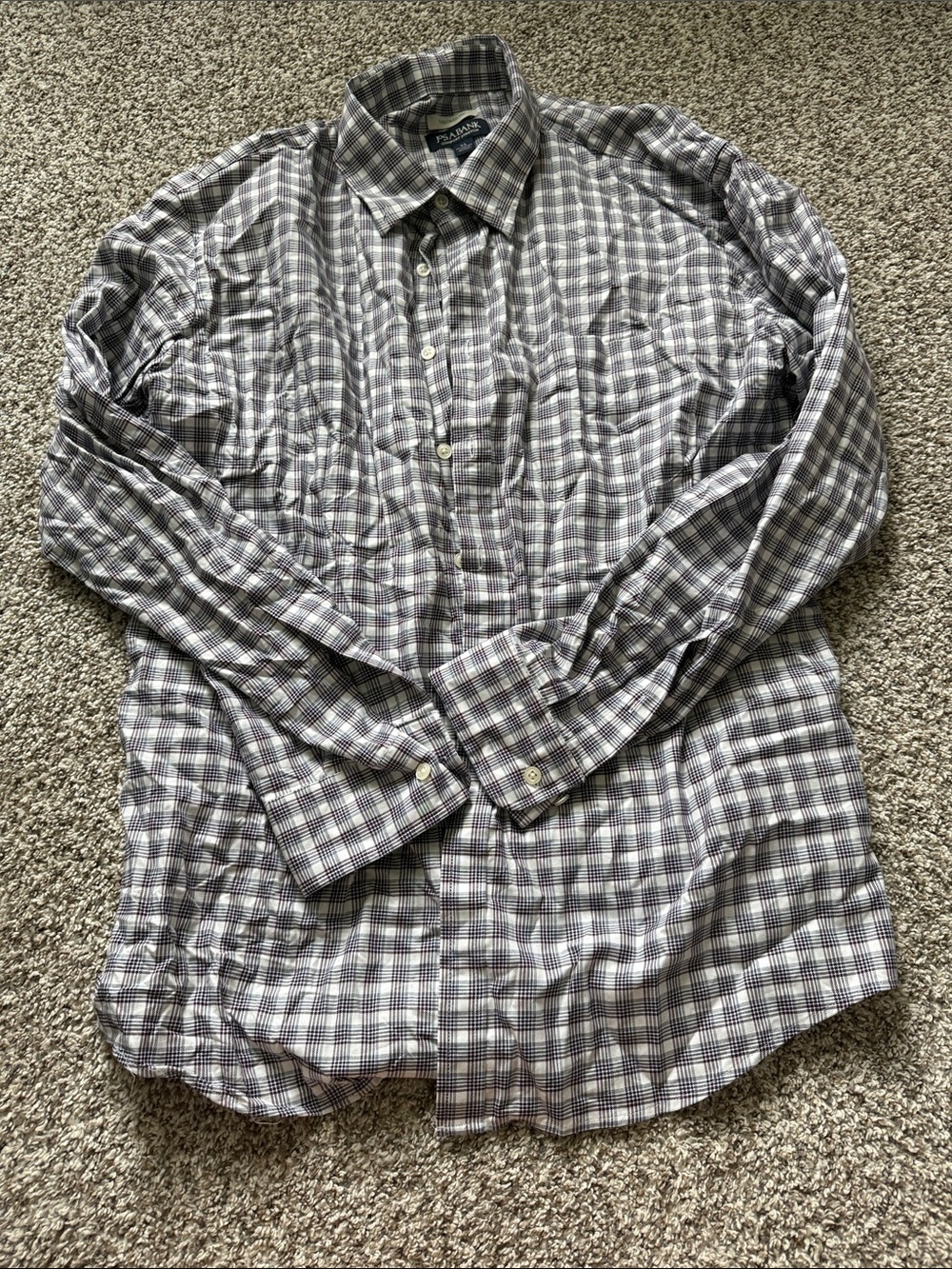 Jos. A. Bank Gray and White Plaid Button-Down Shirt